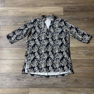 Lulu B Tunic Top Sz M Black Coral Rope Nautical UPF 50+ Coastal Beach Cruise